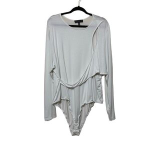 Eloquii Faux Wrap Cut Out Long Sleeve Bodysuit Women Plus 26/28 White